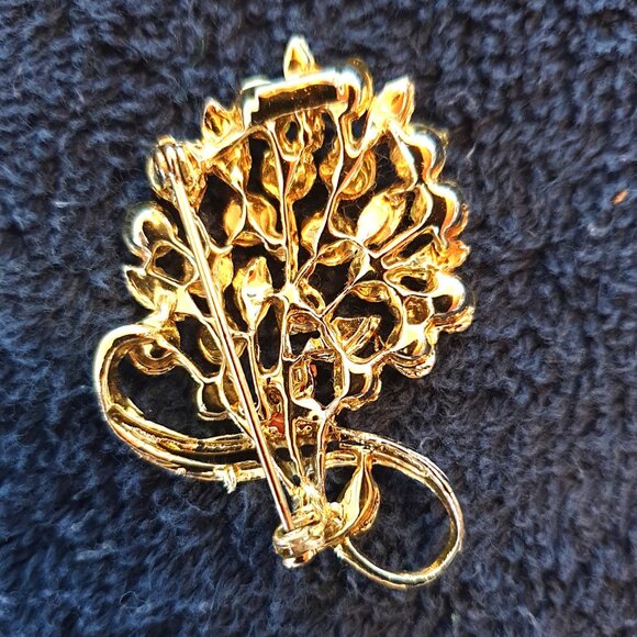 Vintage Retro Amber Gold-Tone Bouquet Floral Statement Brooch - Picture 7 of 9